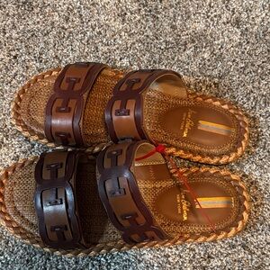 SAM EDELMON Brown Leather Woven Sandals
